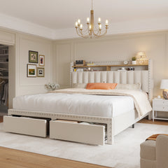 Metal Bed Frame with 2 Storage Drawers & Headboard - 900LBS Capacity, No Noise Design, Padded Platform, No Box Spring Needed, Back to School Beds On Sale