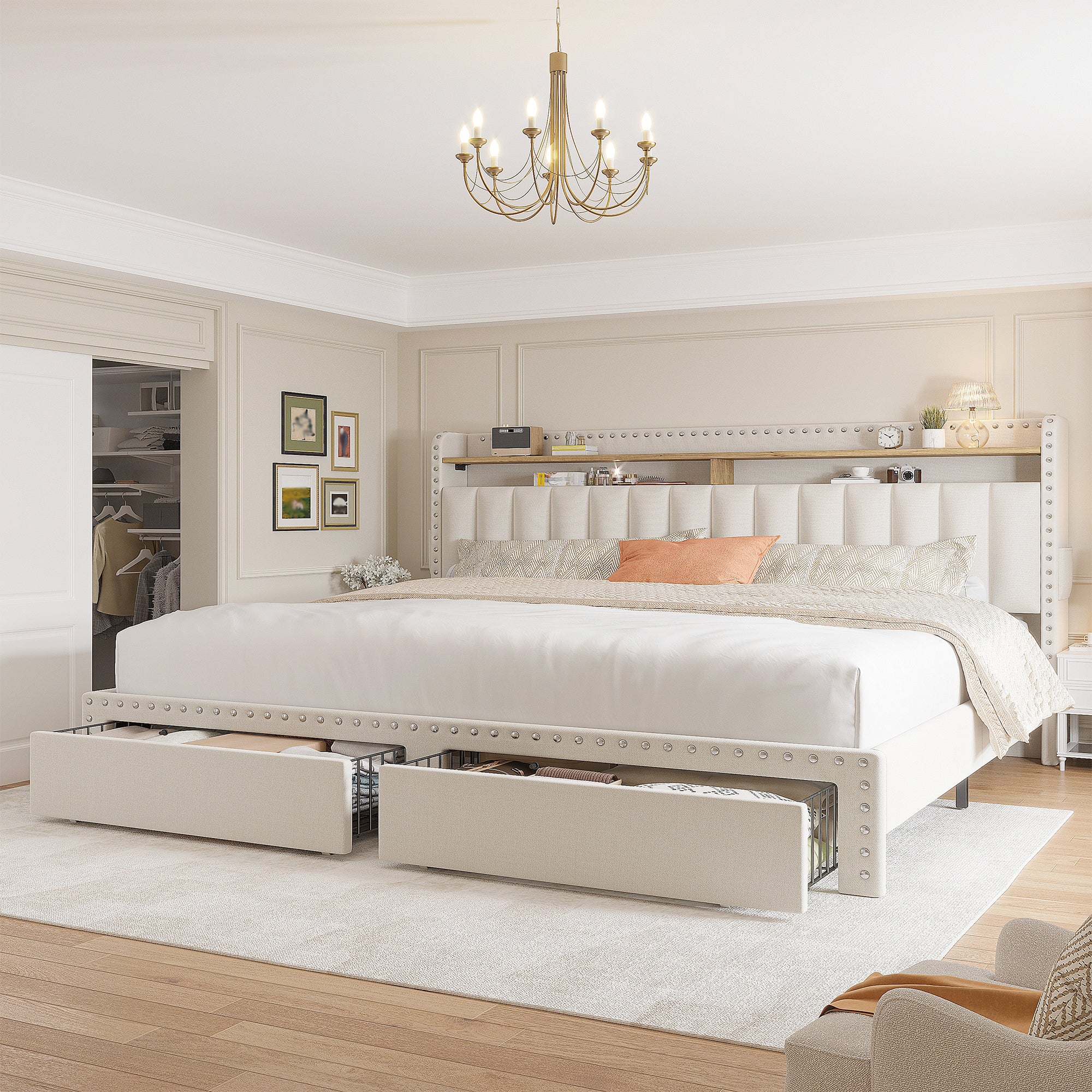Metal Bed Frame with 2 Storage Drawers & Headboard - 900LBS Capacity, No Noise Design, Padded Platform, No Box Spring Needed, Back to School Beds On Sale