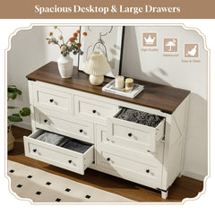 Antique White 7-Drawer Dresser & TV Stand with Metal Glide - 51" Wide Multi-Room Storage-Antique White-snhomee