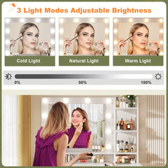 3 modes adjustable brightness of enhomee modern vanity desk with lights and drawers
