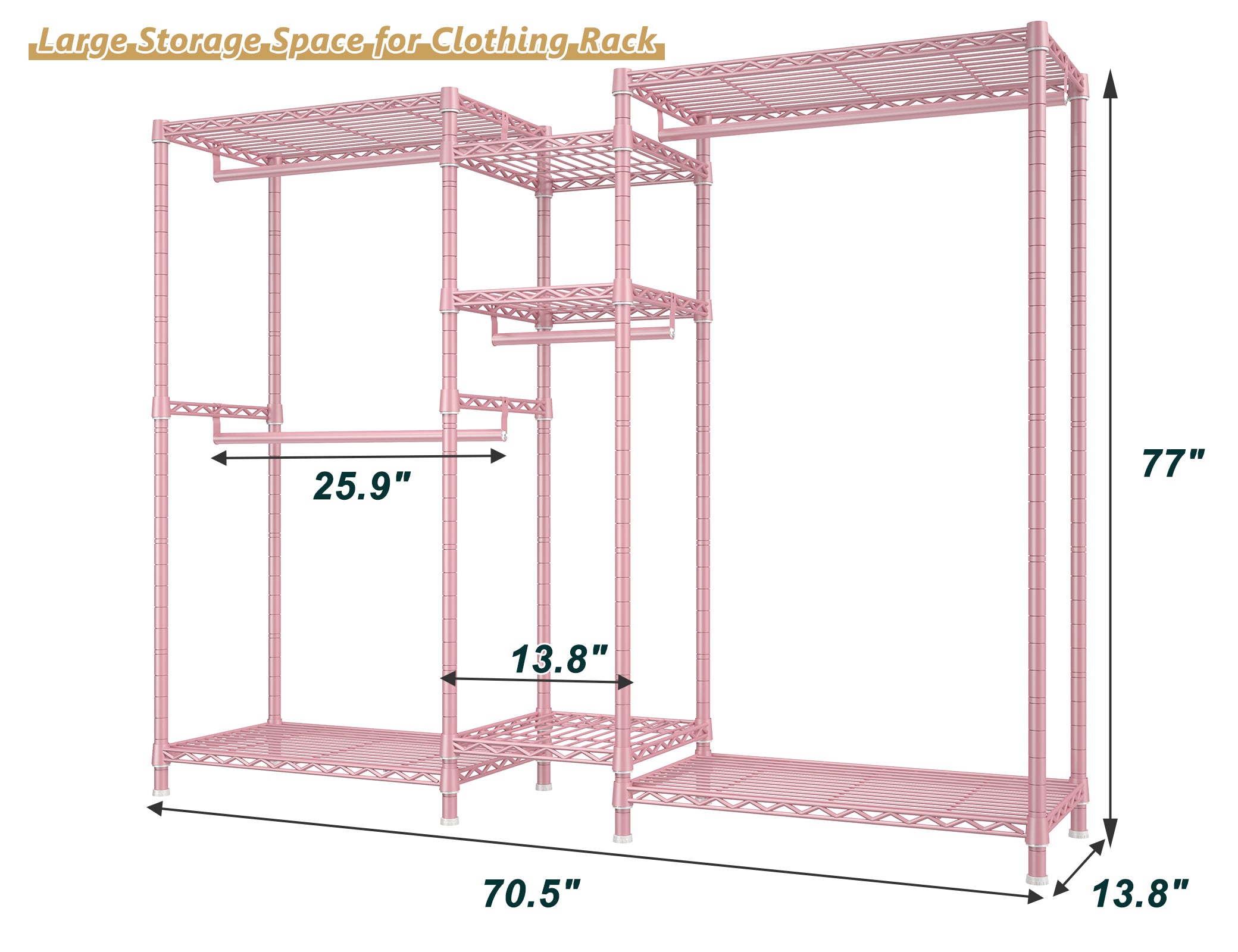 Clothing Racks for Hanging Clothes, Heavy Duty Clothes Rack Load 730LBS, Metal Wardrobe Closet, 77" H, Pink-Home Storage > Clothes Rack-snhomee