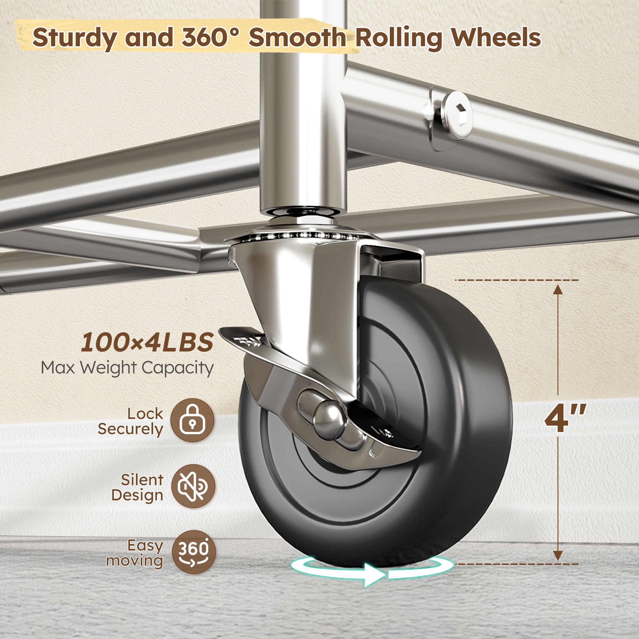 400LB Heavy Duty Rolling Clothes Rack | Adjustable Garment Rack with Wheels & Shelf | Portable Chrome Metal Frame for Commercial & Home Use-snhomee