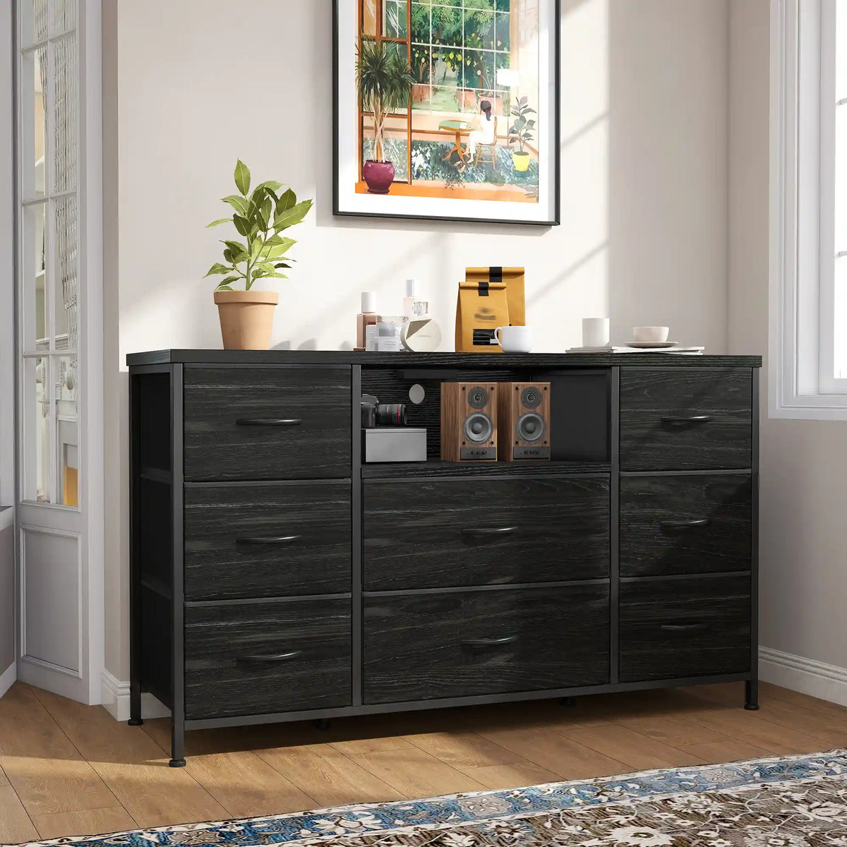 Snhomee 43"W TV Stand with 8 Drawers, Large Dresser for Living Room,Wooden Top dresser for Bedroom, Closet, Entryway