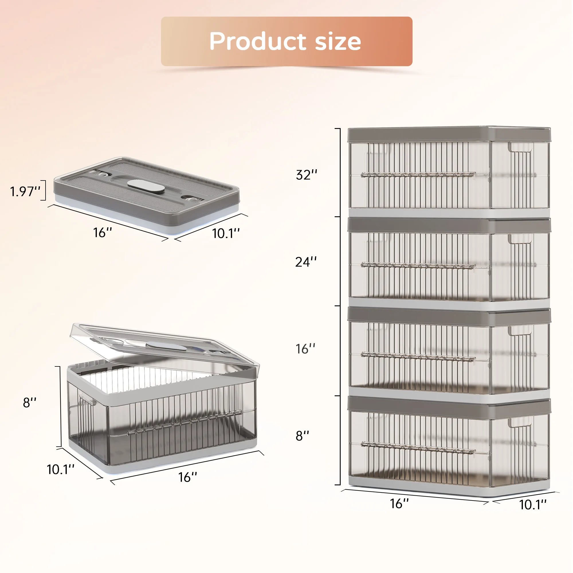 13.2" Stackable Foldable Storage Bins with Lids – Space-Saving & Easy to Use for Toys, Clothes