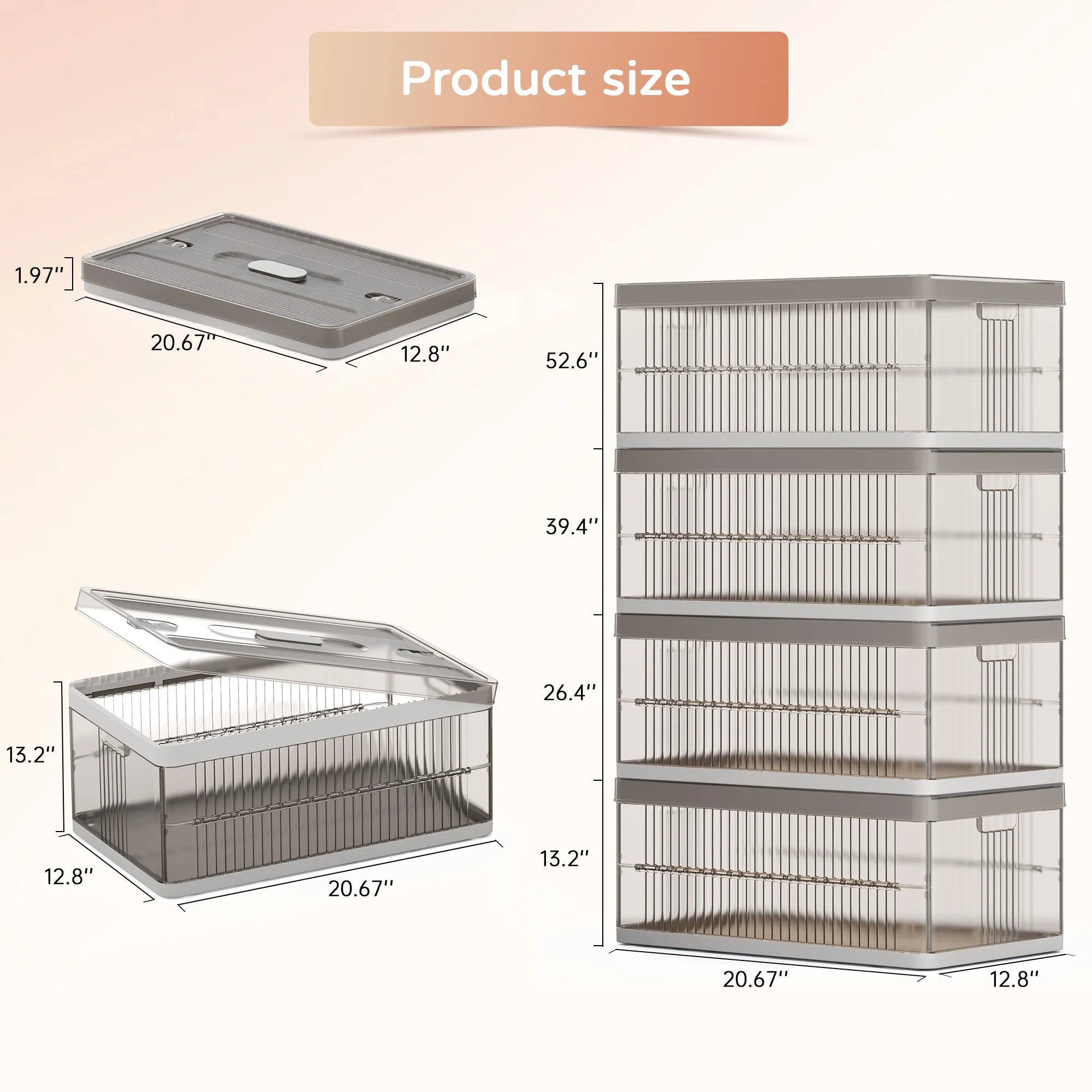 13.2" Stackable Foldable Storage Bins with Lids – Space-Saving & Easy to Use for Toys, Clothes