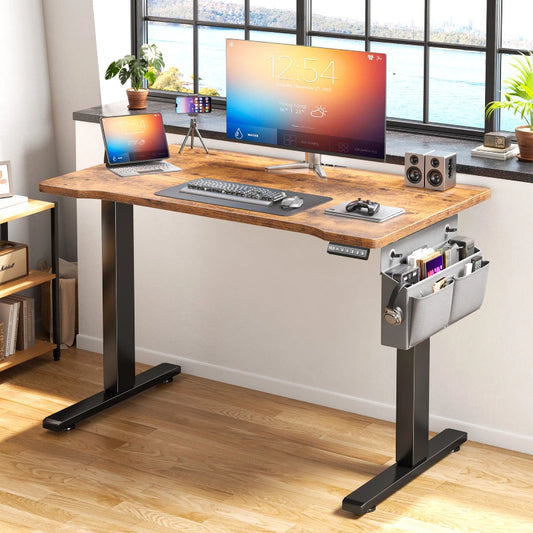 Snhomee 48" Electric Standing Desk with LED, Adjustable Height Computer Desk for Home Office, Sit Stand Desk with Ergonomic Design 800