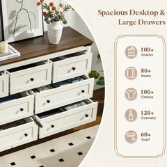 Antique White 7-Drawer Dresser & TV Stand with Metal Glide - 51" Wide Multi-Room Storage-Antique White-Enhomee