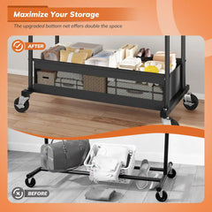 Snhomee Double Rod Clothing Rack with Storage Bag & Sturdy Wheels, rolling clothing racks,Metal Garment Rack for Closet Organizers and Storage