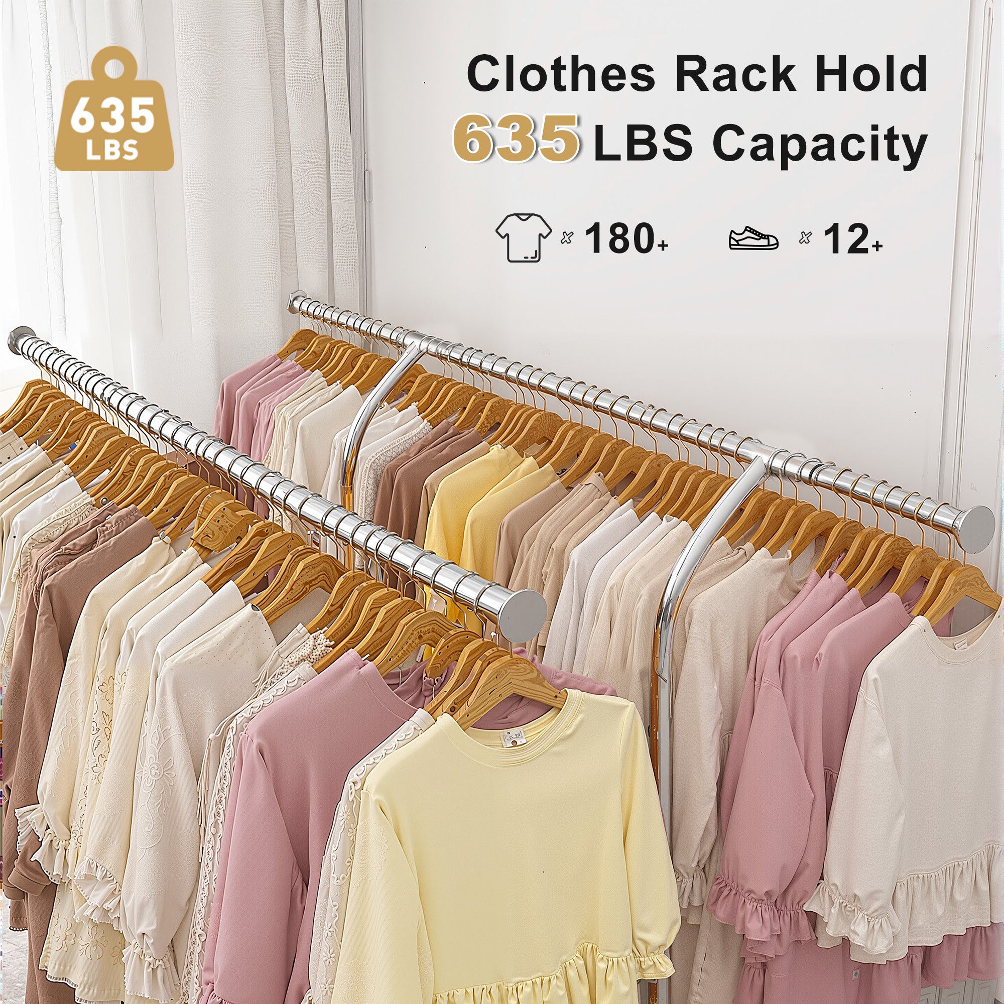 Snhomee Clothing Rack on Wheels load 635lbs, Heavy Duty Clothes Rack, Metal Clothing Rack with Shelves,Commercial Garment Rack-Home Storage > Clothes Rack-snhomee
