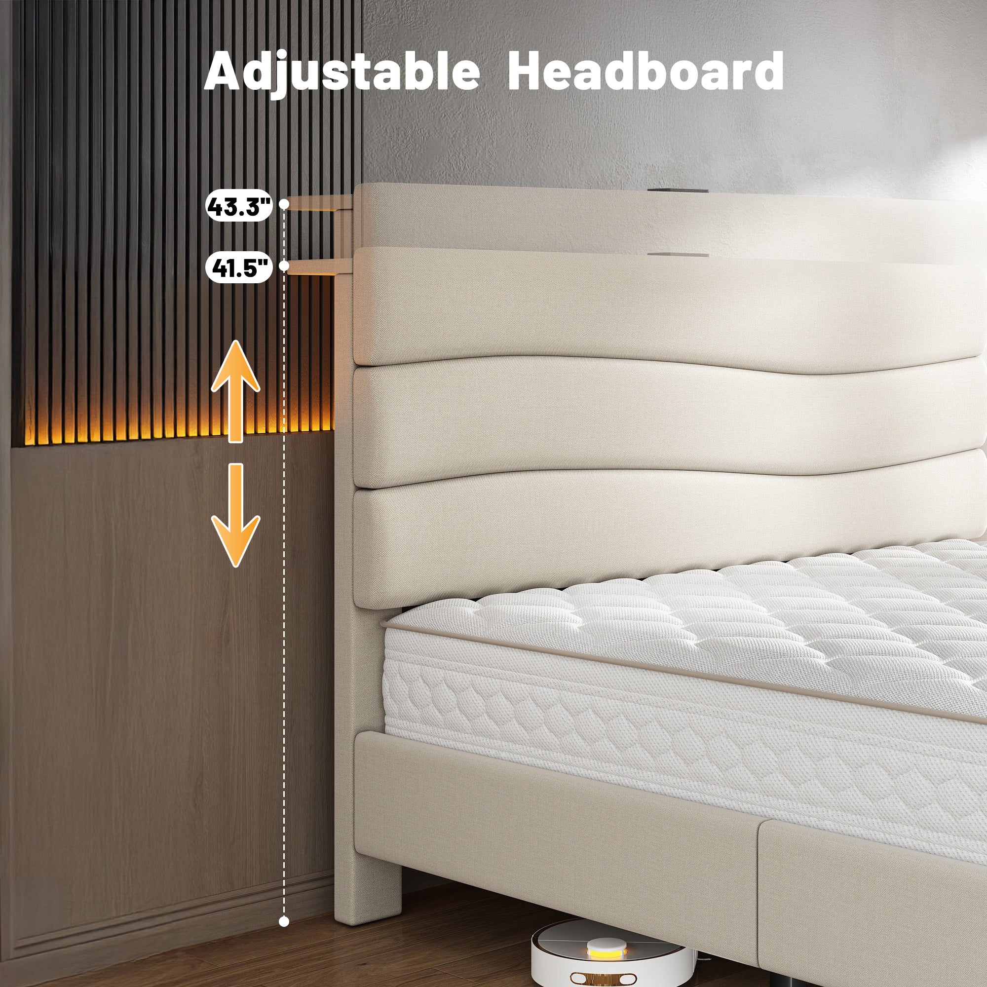 SnHomee Upholstered Bed Frame with Storage Headboard & Charging Station - USB Ports, Adjustable Fabric Headboard, Noise-Free Design, No Box Spring Needed, Back to School Beds On Sale