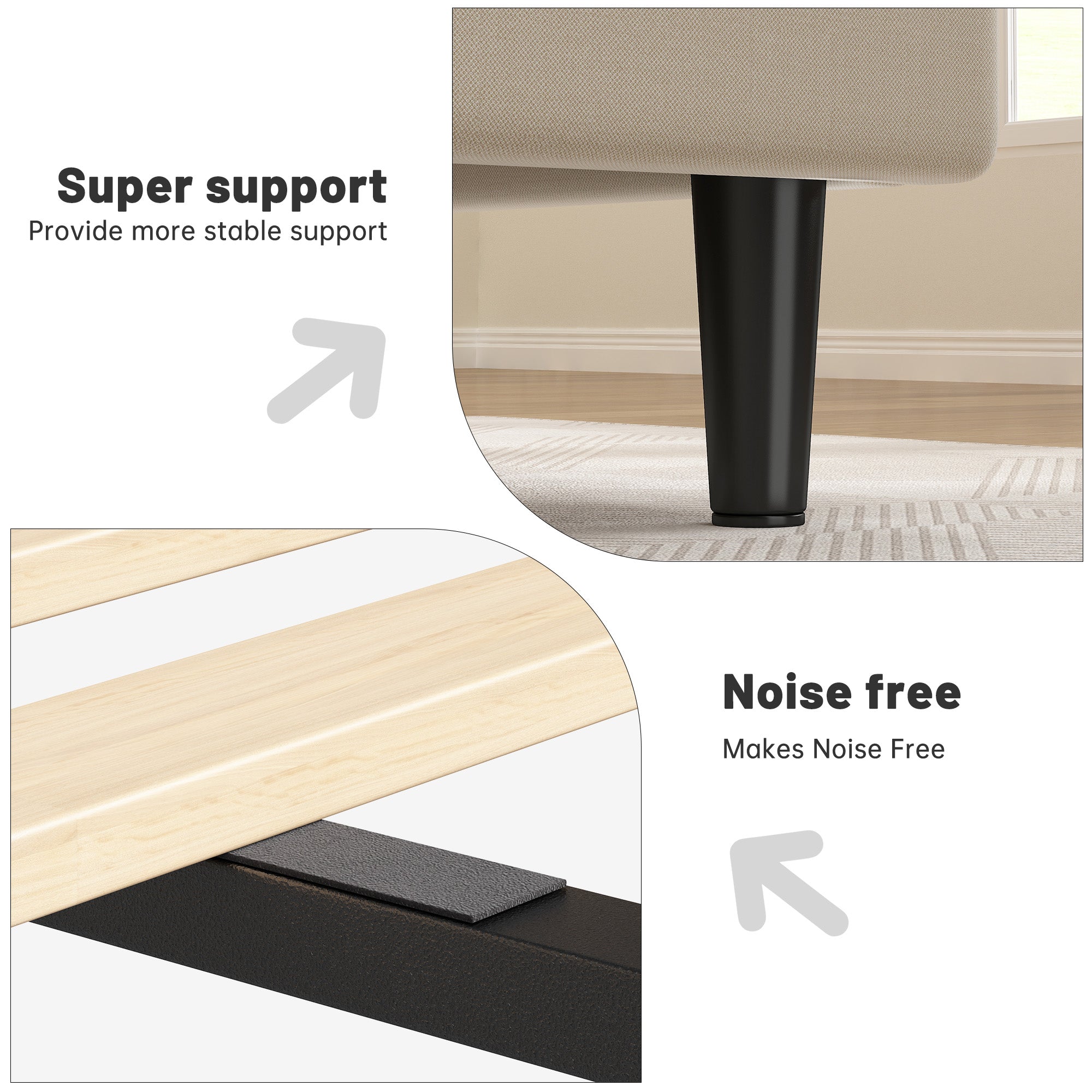 SnHomee Upholstered Bed Frame with Storage Headboard & Charging Station - USB Ports, Adjustable Fabric Headboard, Noise-Free Design, No Box Spring Needed, Back to School Beds On Sale
