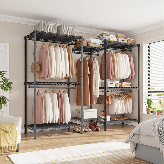 Snhomee Heavy-Duty Clothing Rack with Shelves Load 900 LBS, Adjustable Metal Garment Rack, Portable Closet Rack for Bedroom