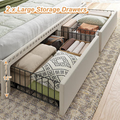 Metal Bed Frame with 2 Storage Drawers & Headboard - 900LBS Capacity, No Noise Design, Padded Platform, No Box Spring Needed, Back to School Beds On Sale