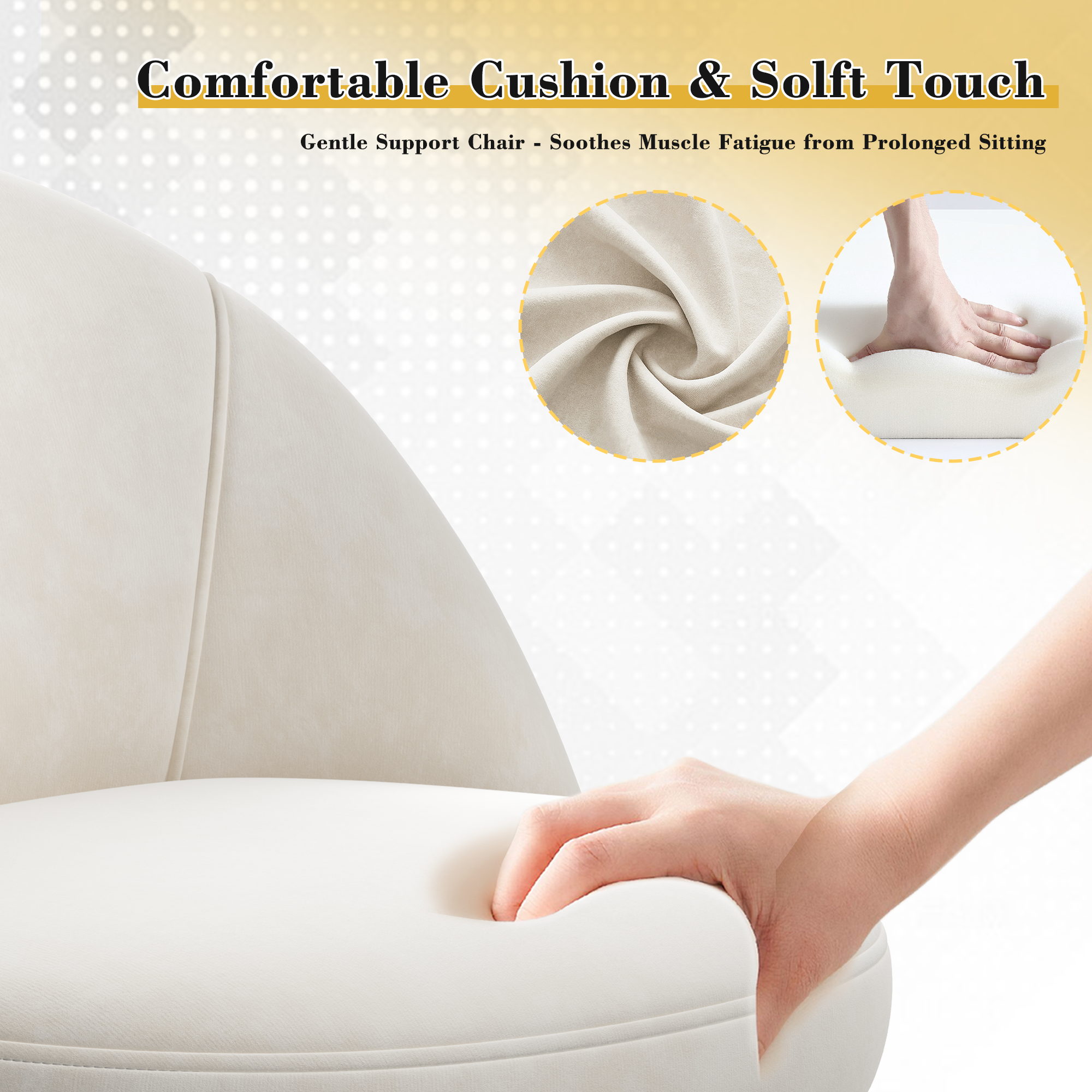 Velvet Vanity Chair with Lumbar Support – Adjustable Rolling Swivel Desk Chair, Armless Ergonomic Design for Home Office & Bedroom