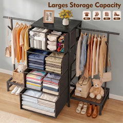 57.8" W Dresser With 2 Hanging Rack & Drawer Storage, With Shoe Racks and Side Hooks,For Bedroom,Closet, Entryway