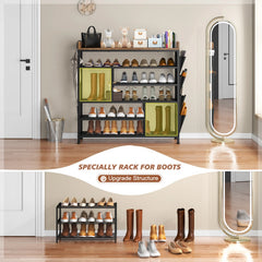 Snhomee  6 Tier Metal Shoe Rack for Entryway, Shoe Storage Organizer Holds 20-24 Pairs, Wooden Top and Side Pocket for Entry, Entrance, Hallway, Dormitory