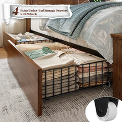 Snhomee Farmhouse LED Platform Storage Bed Frame with 4 Drawers & Charging Station, Heavy-Duty 900 lbs Support, Noise-Free, No Box Spring Needed