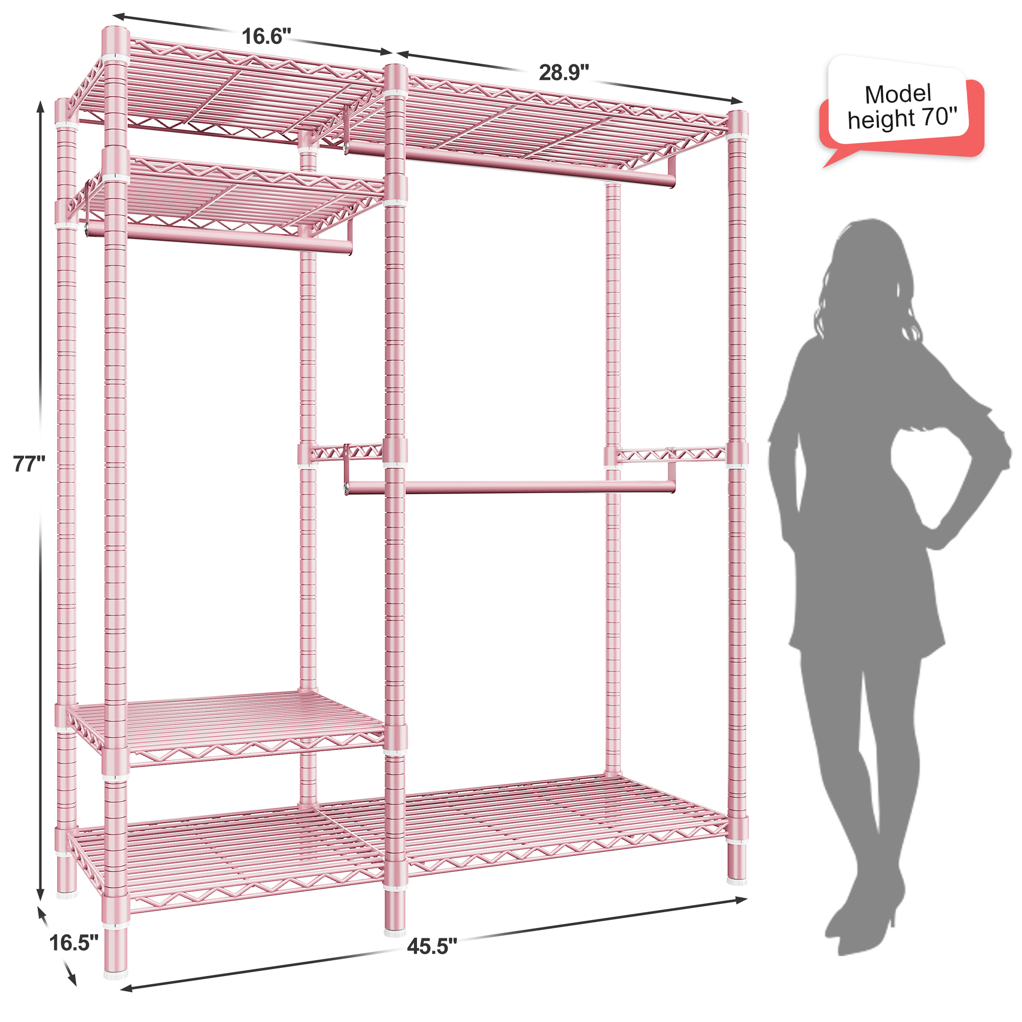Snhomee 780lbs Heavy Duty Clothes Rack with Wheels, Freestanding Portable Closet, Rolling Garment Rack For Hanging-Home Storage > Clothes Rack-wheels-Black-snhomee