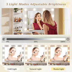 LED Vanity Desk with Mirror, 5 Drawers & Power Outlet - 3 Light Modes, Adjustable Brightness Dressing Table