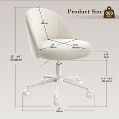Velvet Vanity Chair with Lumbar Support – Adjustable Rolling Swivel Desk Chair, Armless Ergonomic Design for Home Office & Bedroom