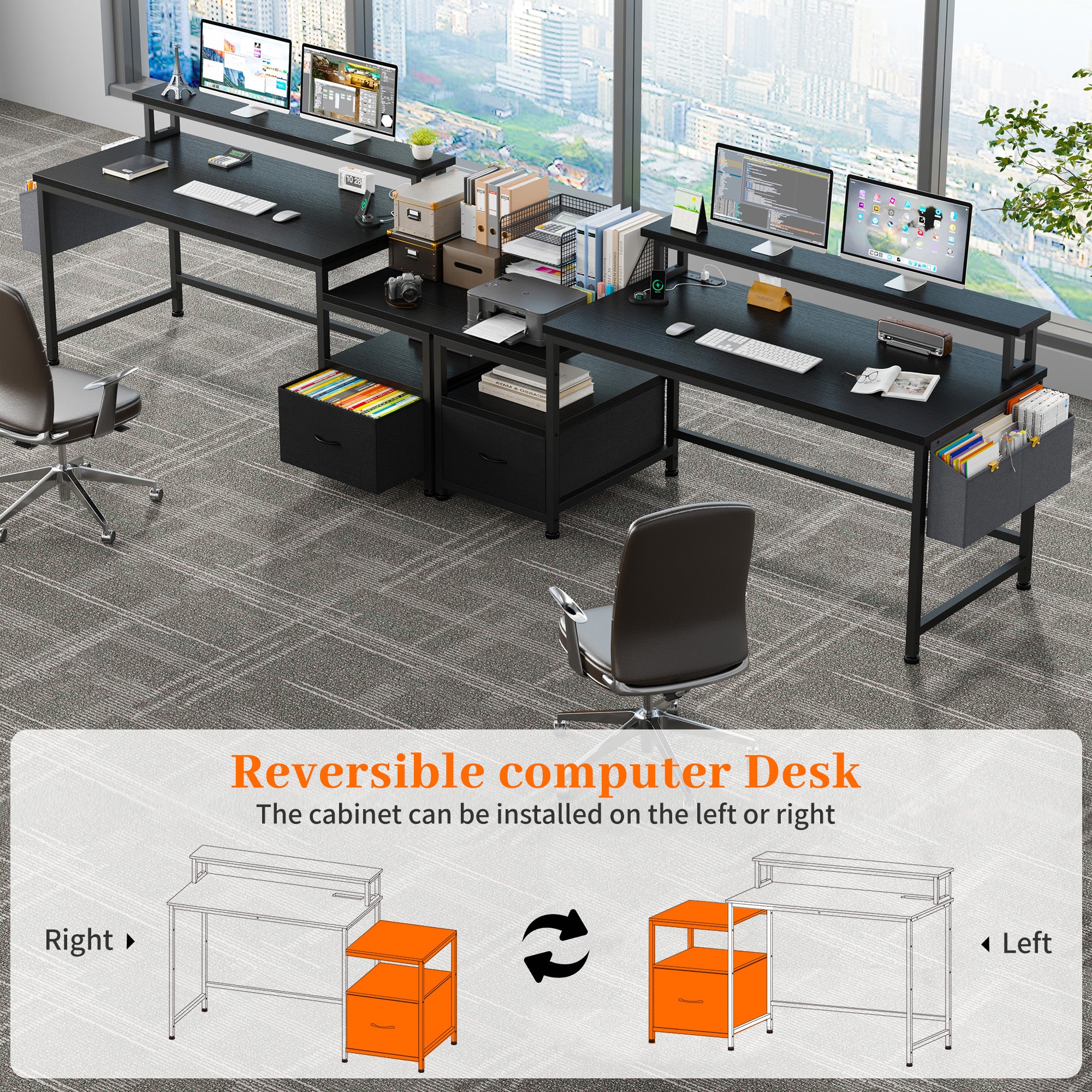 57" Computer Desk with Drawer, Gaming Desk with Moniter Stand, Home Office Desk for Bedroom Dorm