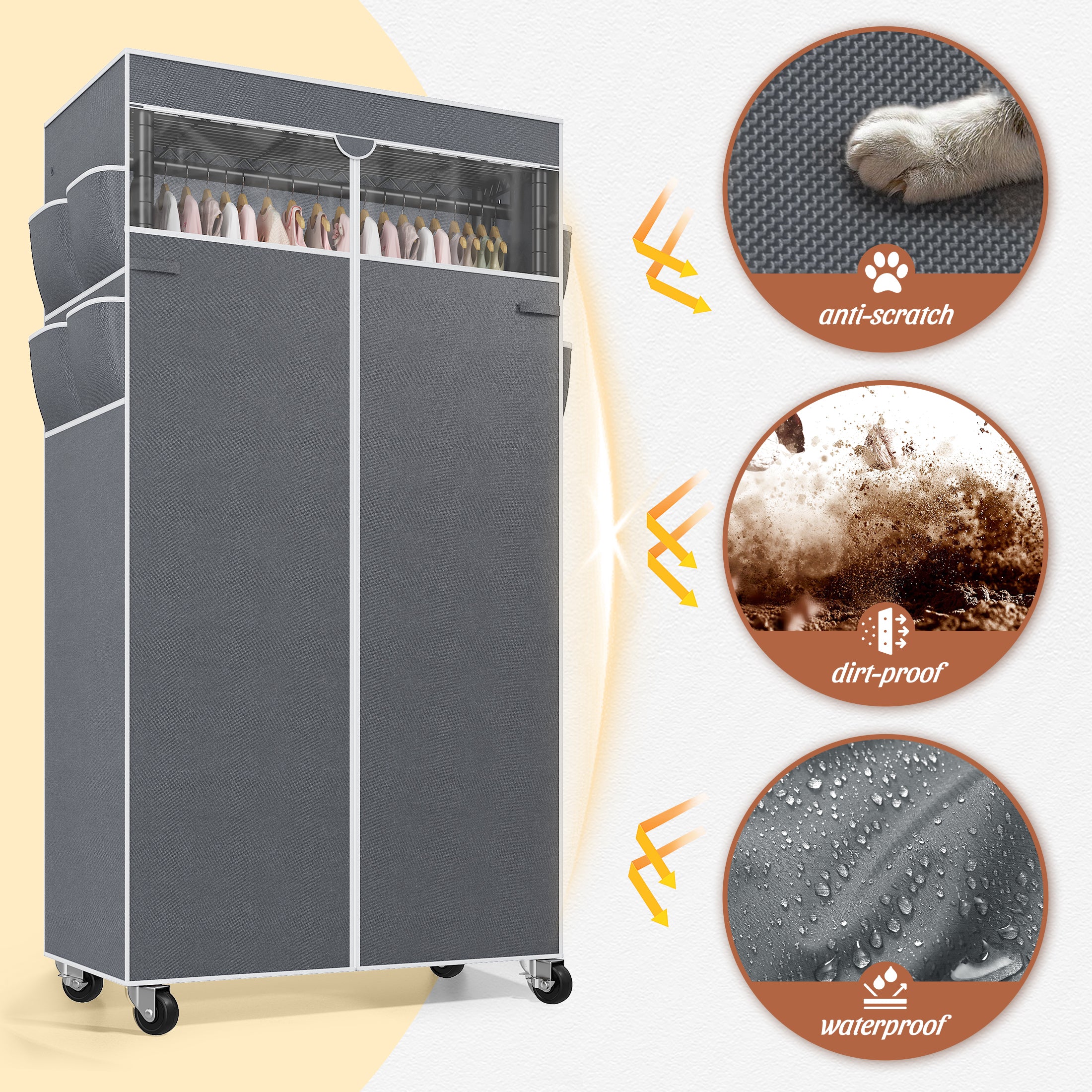 Heavy Duty Rolling Clothing Rack with Cover & Adjustable Height - Wheeled Garment Rack for Hanging Clothes, Portable Closet Organizer 35.5x15.7x79 Inches-Black-snhomee