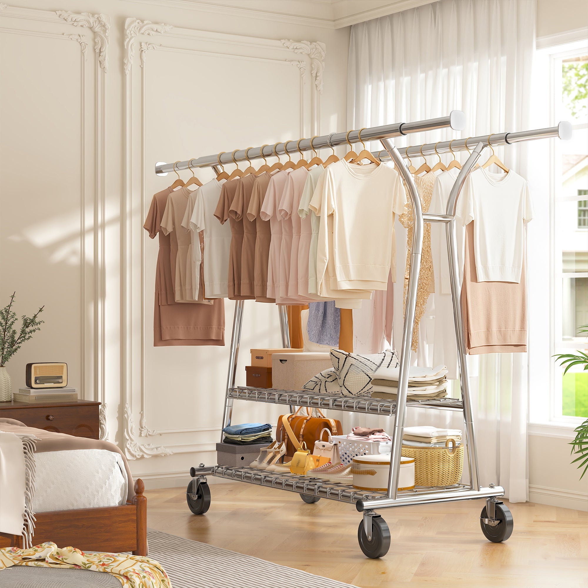 650 lb Capacity Rolling Garment Rack with Adjustable Shelves - Heavy-Duty Commercial Clothing Rack, Steel Frame Storage System for Retail/Home Use, Mobile Closet Organizer with Locking Wheels-Home Storage > Clothes Rack-snhomee