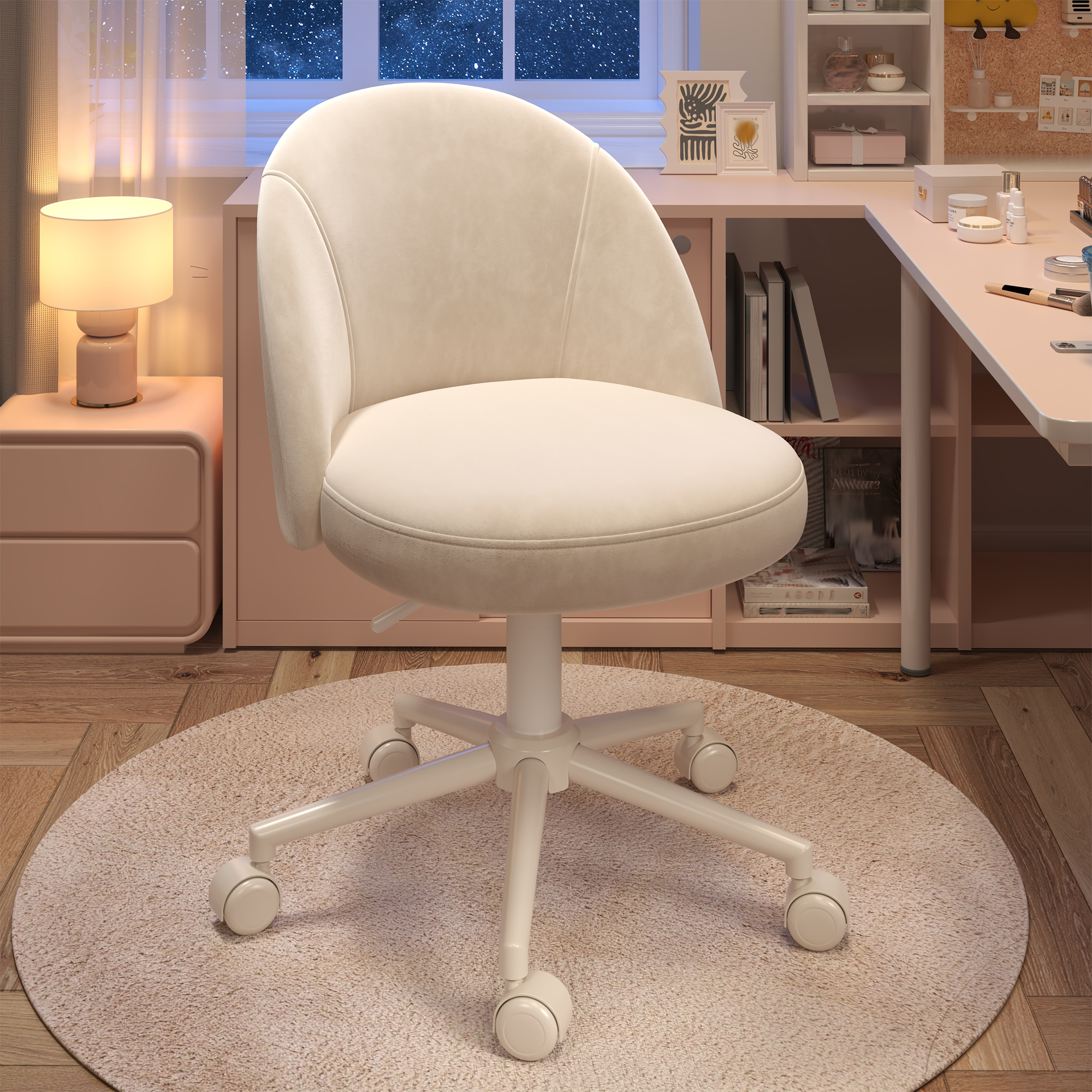 Snhomee Velvet Vanity Chair with Lumbar Support – Adjustable Armless Desk Chair for Home Office & Dorm Rooms