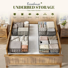 Snhomee Platform Bed with 4 Storage Drawers, 50.4" Tall Headboard, Charging Station, 1,100 lbs Support, Modern Rustic Farmhouse Style