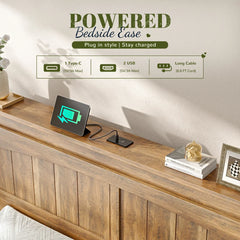 Snhomee Platform Bed with 4 Storage Drawers, 50.4" Tall Headboard, Charging Station, 1,100 lbs Support, Modern Rustic Farmhouse Style