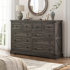 55.11"W Wood Dresser with 10 Drawers for Bedroom, Chests of Drawers with Smooth Metal Rail for Large and Wide TV Stand Hallway