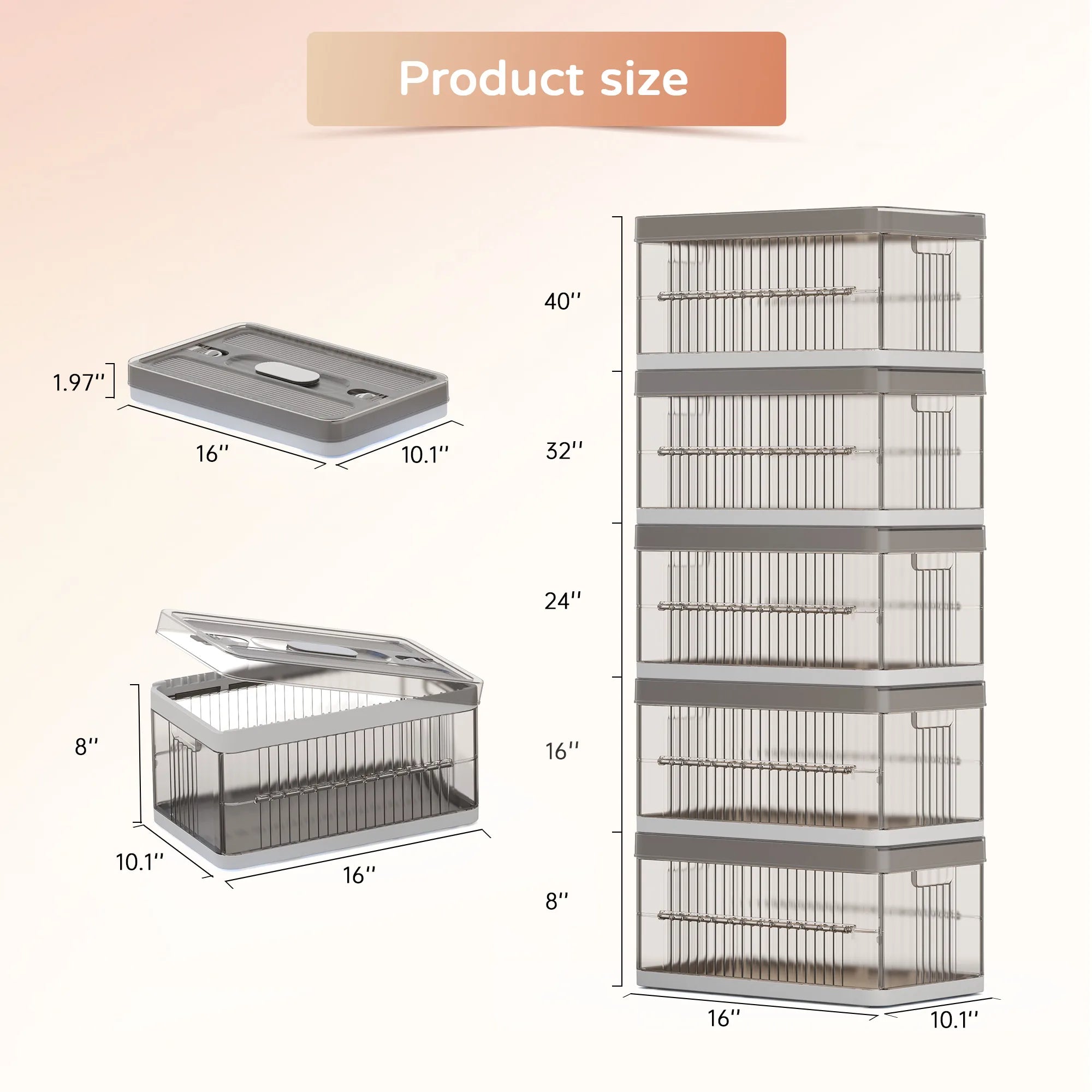 13.2" Stackable Foldable Storage Bins with Lids – Space-Saving & Easy to Use for Toys, Clothes