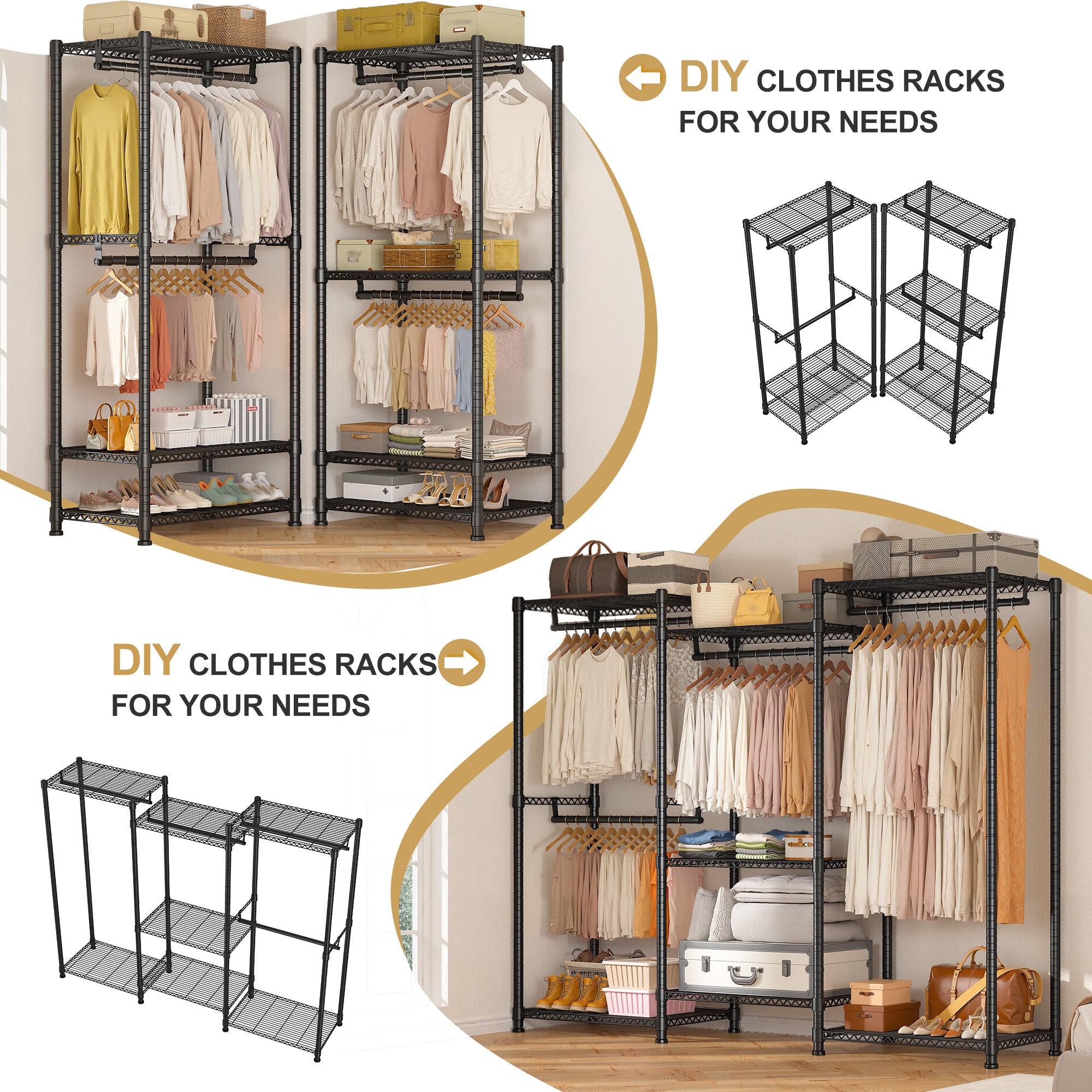 Snhomee Clothes Rack 830LBS Heavy Duty Freestanding Hanging Clothes Rack Metal Clothing Garment Rack-Home Storage > Clothes Rack-Black-snhomee