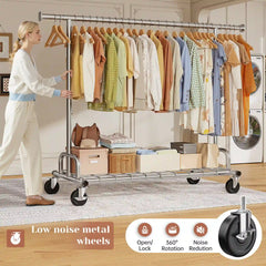 Snhomee 75"W 485LBS Clothes Rack, Metal Garment Rack With Wheels, Adjustable  Rolling Clothing Rack,  Portable Clothes Rack For Bedroom