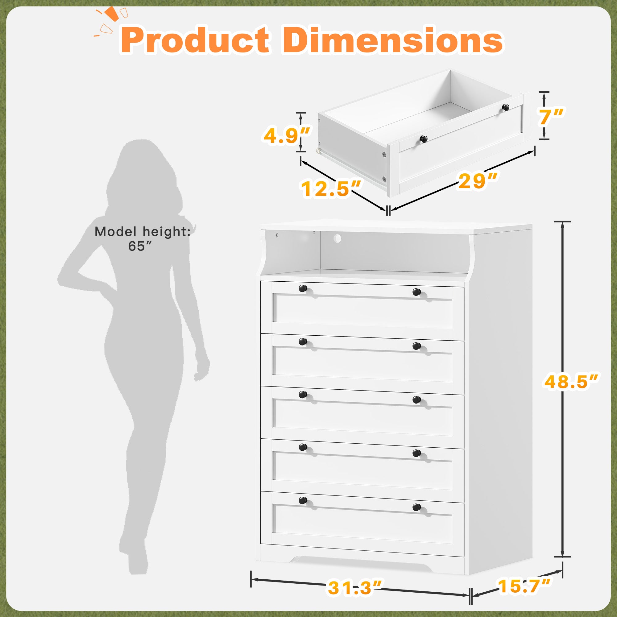 48.5" Tall Dresser with LED Lights & 5 Deep Drawers - Modern Bedroom Storage Cabinet, 16-Color RGB Lighting, Waterproof Surface& Open Shelf, for Bedroom, Living Room, Entryway