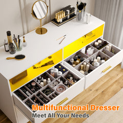 6 Drawers Dresser with LED Lights, Large TV Stand, 2 Open Shelves Top, 47"W Modern Chest with Anti-Tip Safety for Bedroom, Living Room & Small Spaces