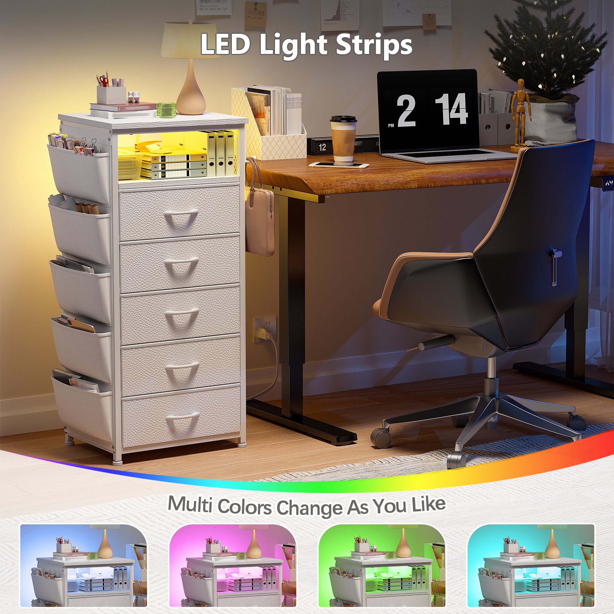 Tall Nightstand with USB Charging Station & Built-in LED Light - Modern Bedside Table with Wireless Charger, Bedroom Furniture for Small Spaces, No Tools Assembly-Furniture > Nightstand-Black-snhomee