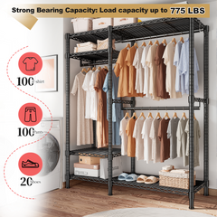 Snhomee 780lbs Heavy Duty Clothes Rack with Wheels, Freestanding Portable Closet, Rolling Garment Rack For Hanging-Home Storage > Clothes Rack-wheels-Black-snhomee