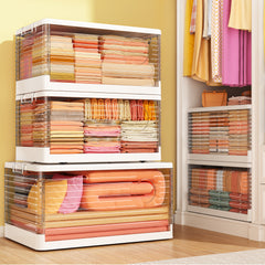 Snhomee Stackable Storage Bins, Collapsible Storage Bins on Wheels, Clear Storage Bins with lids
