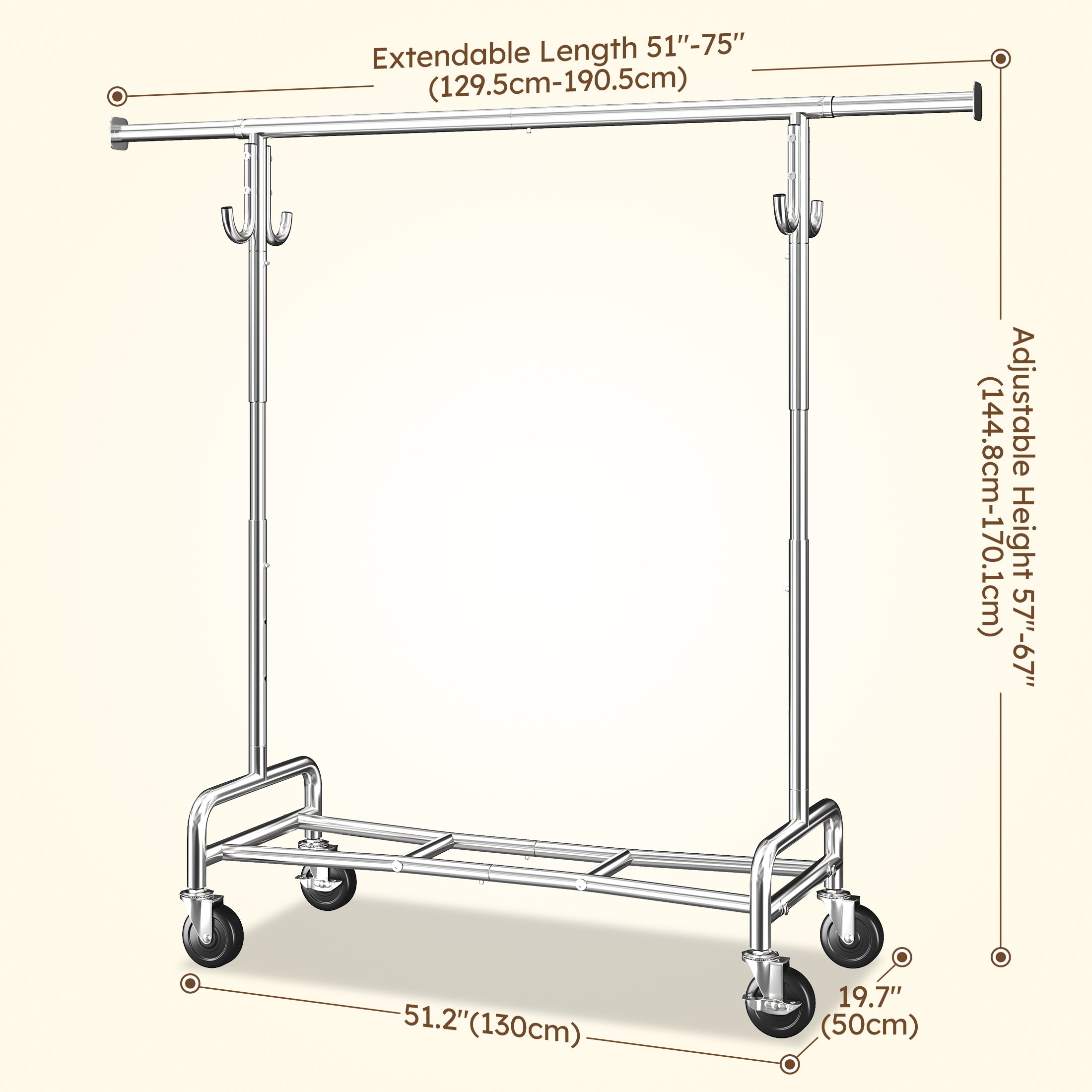400LB Heavy Duty Rolling Clothes Rack | Adjustable Garment Rack with Wheels & Shelf | Portable Chrome Metal Frame for Commercial & Home Use-snhomee