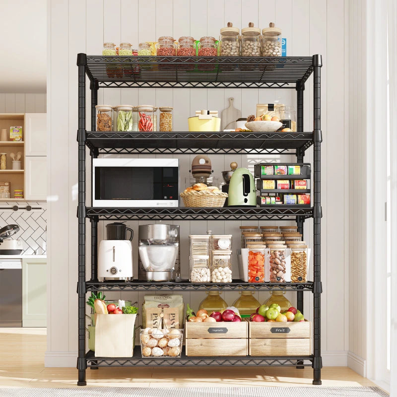Snhomee Space-Saving 5-Tier Adjustable Wire Shelving Rack, 1510LBS V-Brace Metal Storage Unit, for Kitchen & Apartment