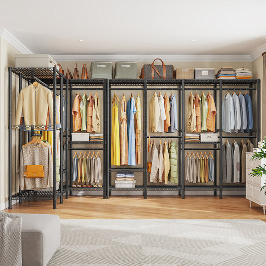 Snhomee 77"H 1150LBS Heavy Duty Freestanding Portable Closet Organizer,Clothes Hanging Rack With Shelves,Garment Rack,Adjustable&Sturdy