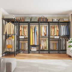 Snhomee 77"H 1150LBS Heavy Duty Freestanding Portable Closet Organizer,Clothes Hanging Rack With Shelves,Garment Rack,Adjustable&Sturdy