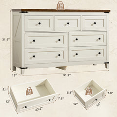 Antique White 7-Drawer Dresser & TV Stand with Metal Glide - 51" Wide Multi-Room Storage-Antique White-Enhomee