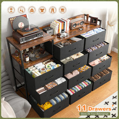 Dresser with Shelves – Wide Bedroom Storage Cabinet & TV Stand with Wood Top and Metal Frame
