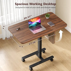 Snhomee Side Table with Wheels, C Shaped Table with Extended Desktop, Adjustable Rolling Desk for Small Space, Bedroom