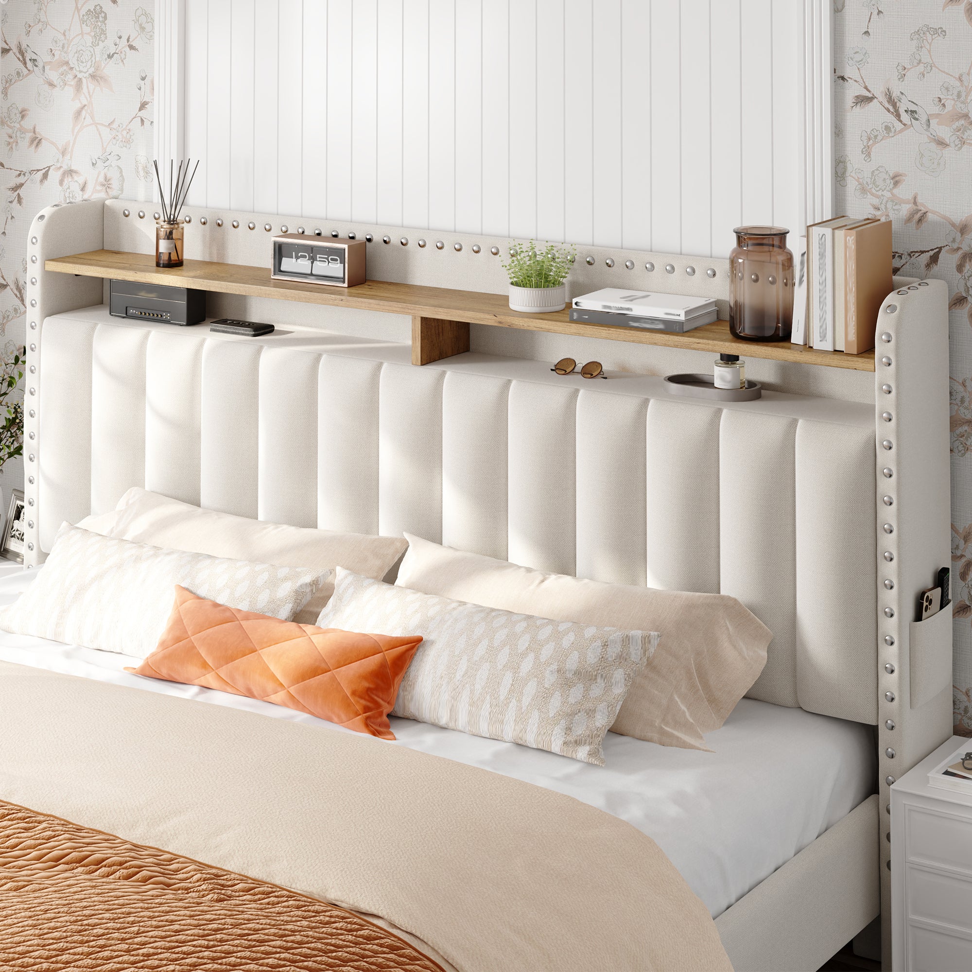 Metal Bed Frame with 2 Storage Drawers & Headboard - 900LBS Capacity, No Noise Design, Padded Platform, No Box Spring Needed, Back to School Beds On Sale