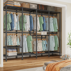 Snhomee 76"W 1100LBS Heavy Duty Clothing Rack with Shelves Metal Clothes Hanger Rack for Hanging Clothes-Home Storage > Clothes Rack-Black-snhomee
