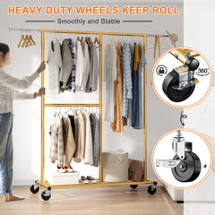 Snhomee Garment Rack with Wheels, Adjustable Height & Width, 298 lbs Heavy-Duty Clothes Rack for Hanging