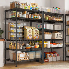 Snhomee Freestanding 5‑Tier Metal Storage Rack, 21.45"W x 62.4"H Adjustable Wire Shelving, Powder Coated Rust & Water Resistant Anti‑Tipping Organizer for Kitchen Pantry